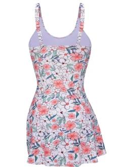 Clearance Retro Stage 1930s Floral Wide Strap Swimsuit White