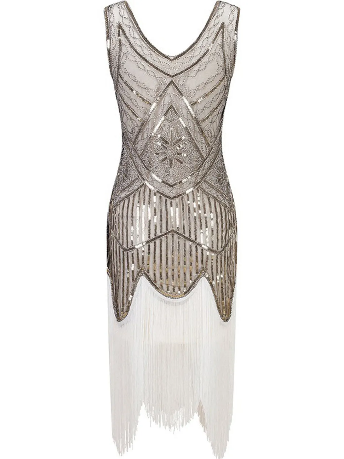 Clearance Retro Stage White 1920s Fringed Flapper Dress
