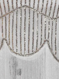 Clearance Retro Stage White 1920s Fringed Flapper Dress