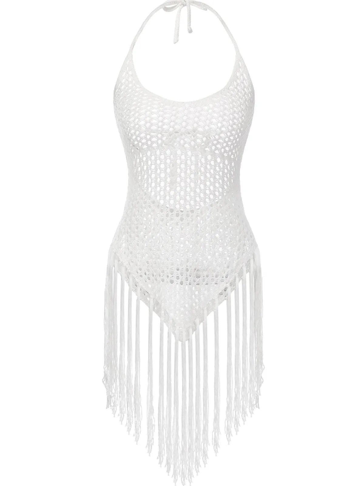 Sale Retro Stage 1960s Grid Halter Cover Up White