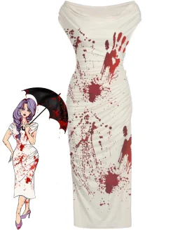 Fashion Retro Stage 1960s Halloween Blood Pencil Dress White