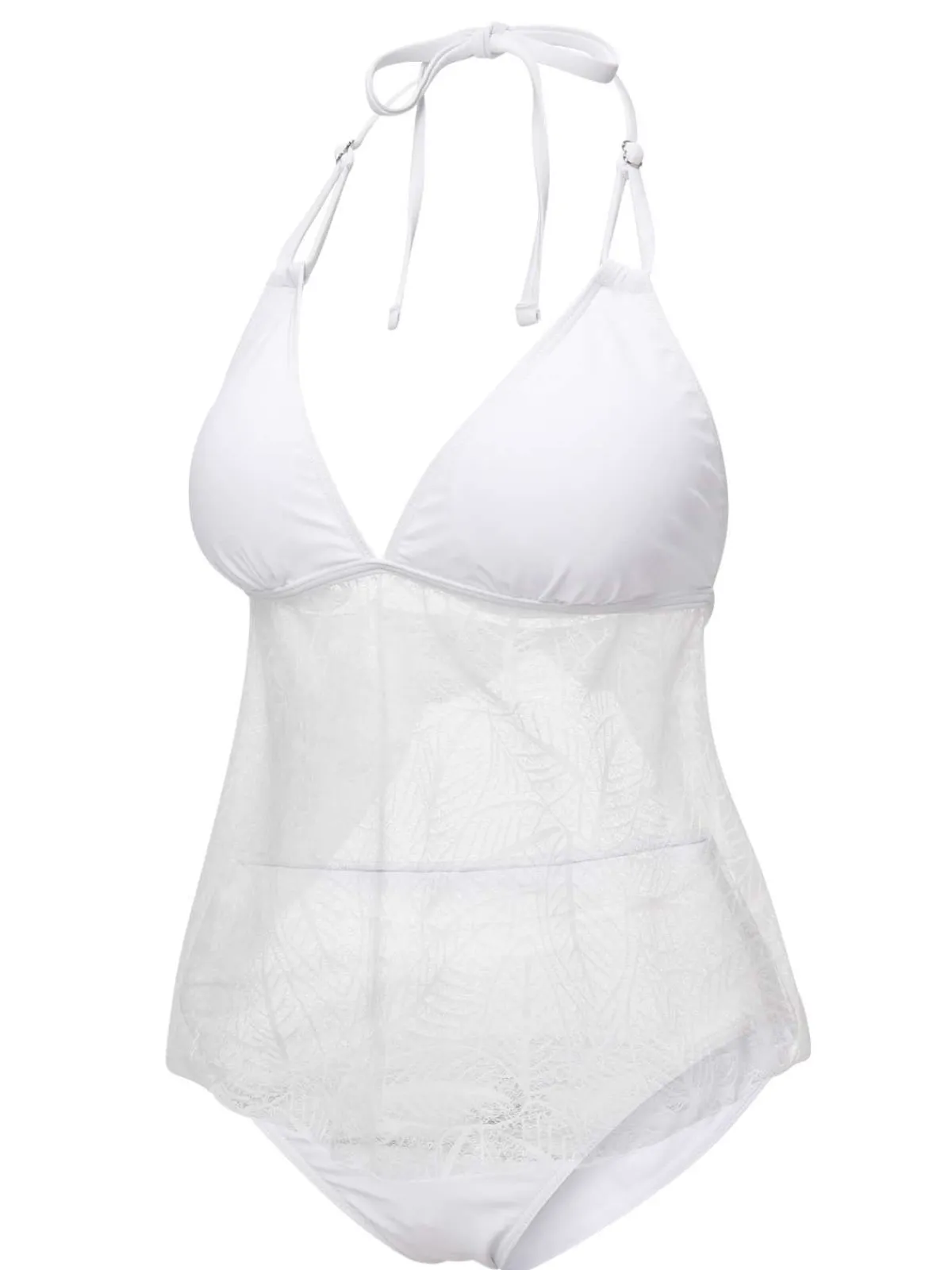 Fashion Retro Stage 1930s Halter Backless Solid Swimsuit White