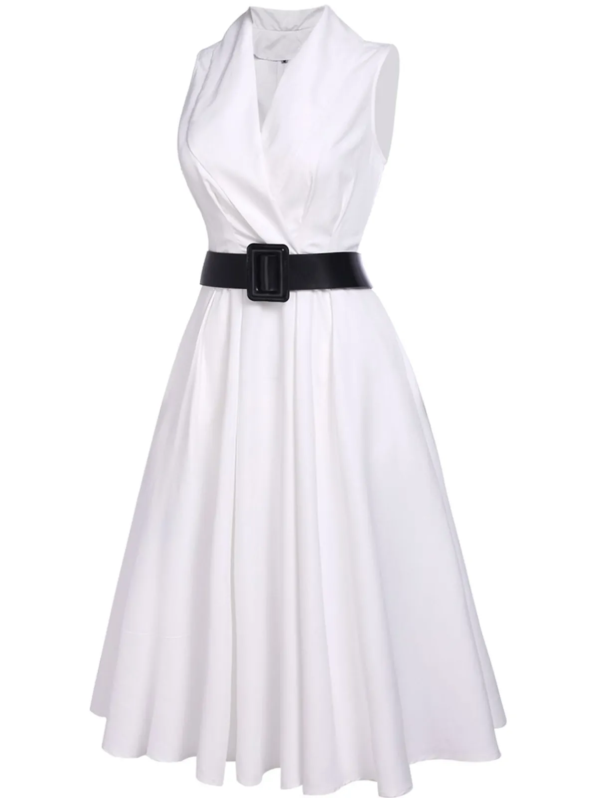 Clearance Retro Stage 1950s Halter Belted Swing Dress White