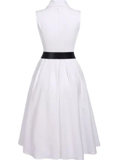 Clearance Retro Stage 1950s Halter Belted Swing Dress White