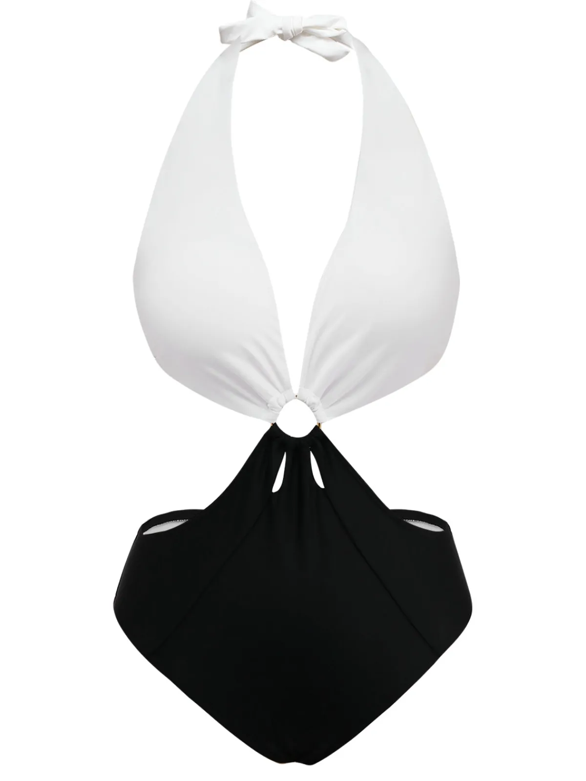 Hot Retro Stage 1960s Halter Deep V-Neck One-Piece Swimsuit White