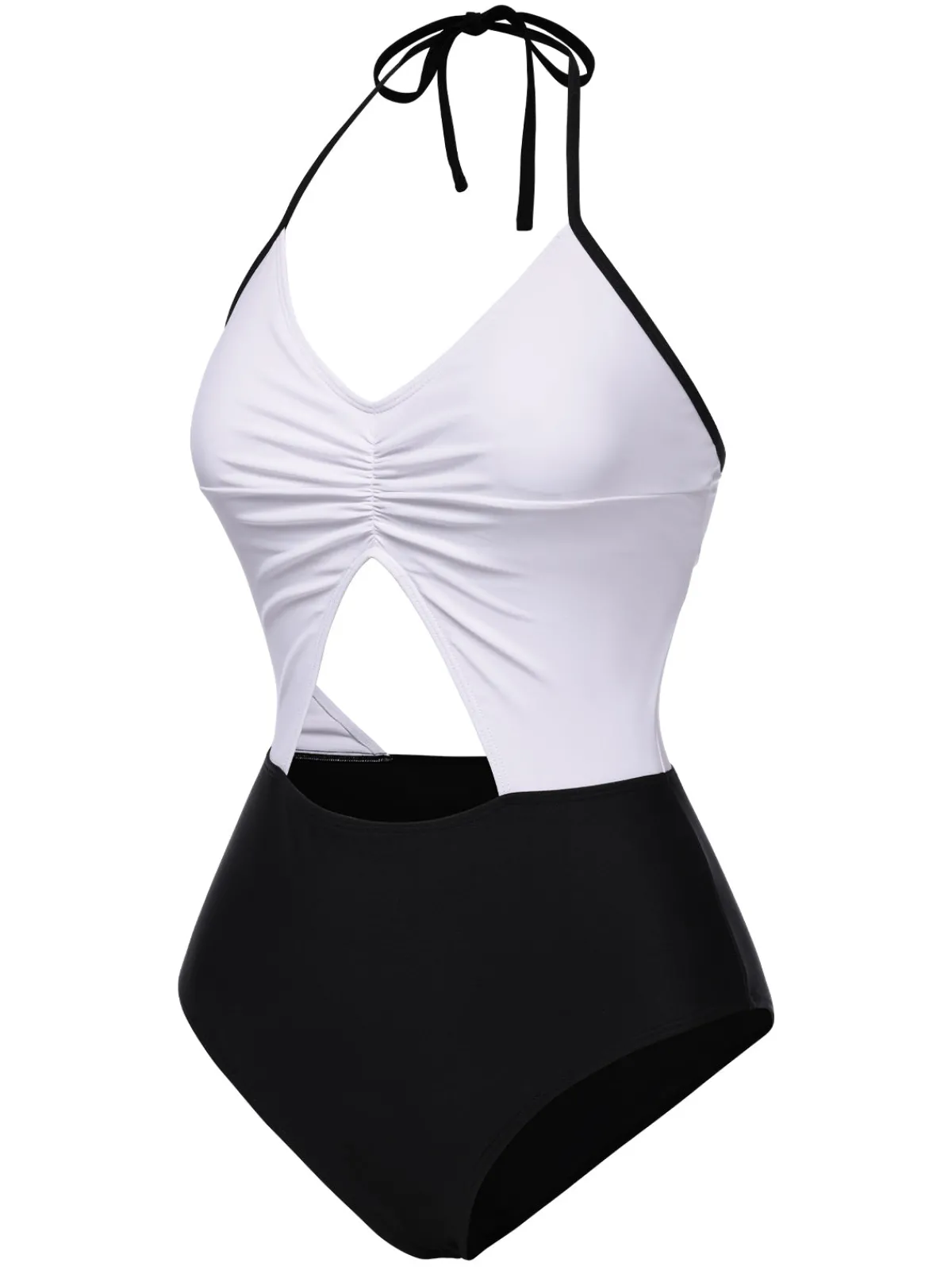 Clearance Retro Stage 1960s Halter Front Cutout One-Piece Swimsuit White