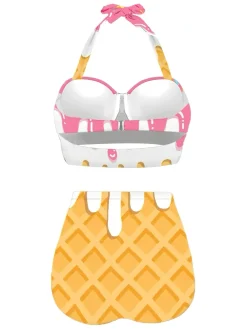 Online Retro Stage White 1970s Halter Ice-Cream Cone High-Waist Bikini
