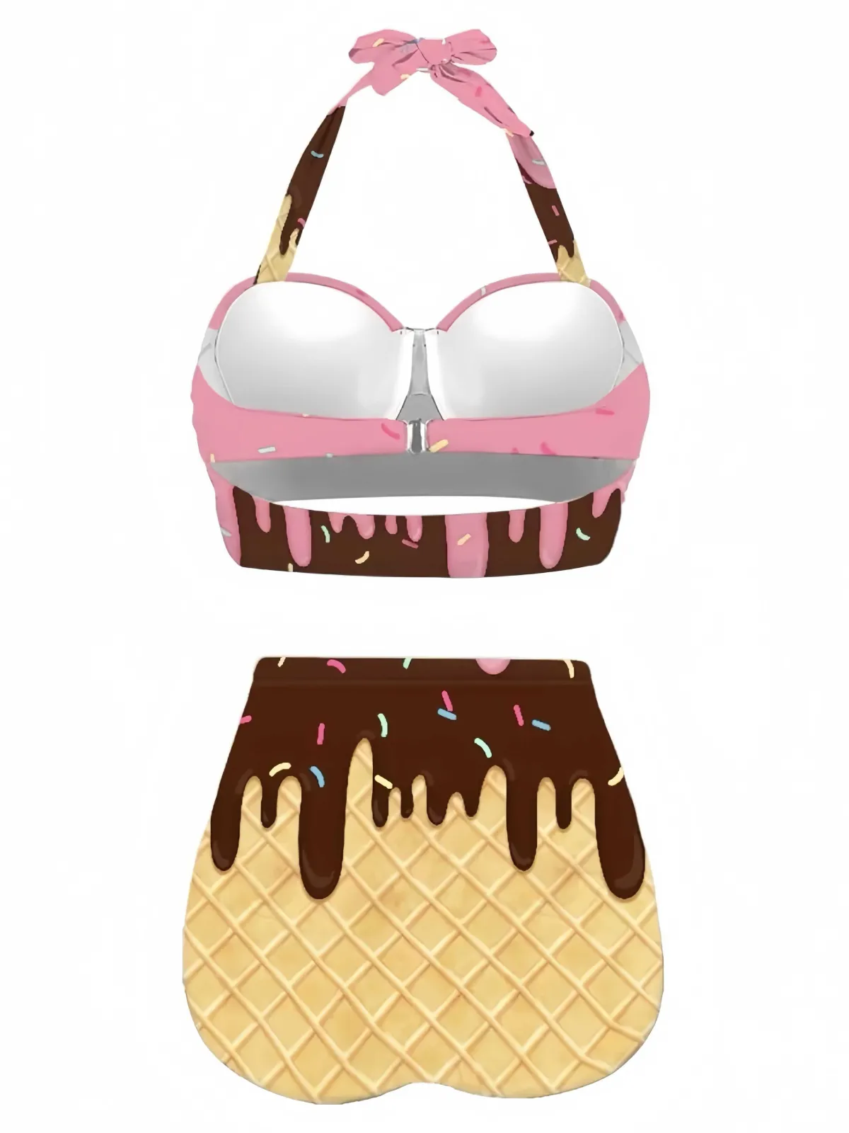 Online Retro Stage White 1970s Halter Ice-Cream Cone High-Waist Bikini