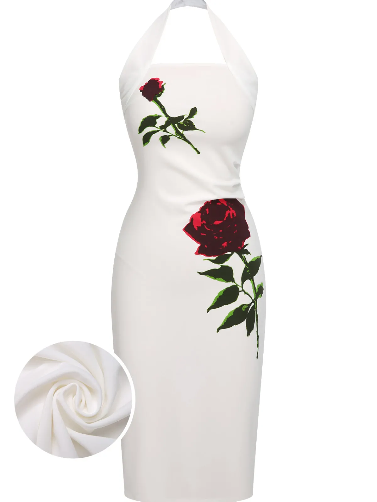 Outlet Retro Stage 1960s Halter Rose Wrap Dress White