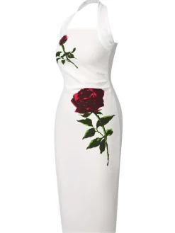 Outlet Retro Stage 1960s Halter Rose Wrap Dress White