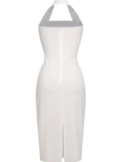 Outlet Retro Stage 1960s Halter Rose Wrap Dress White