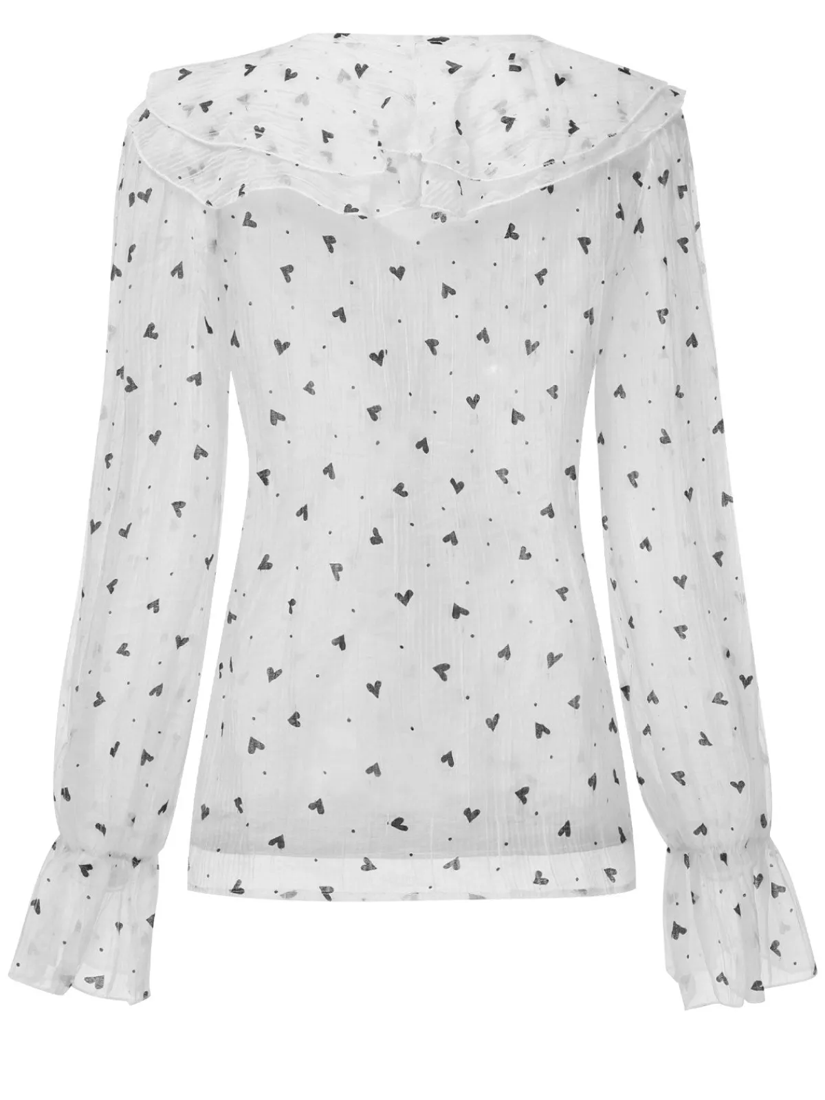 Hot Retro Stage 1940s Heart Dots Illusion Ruffle Blouse White