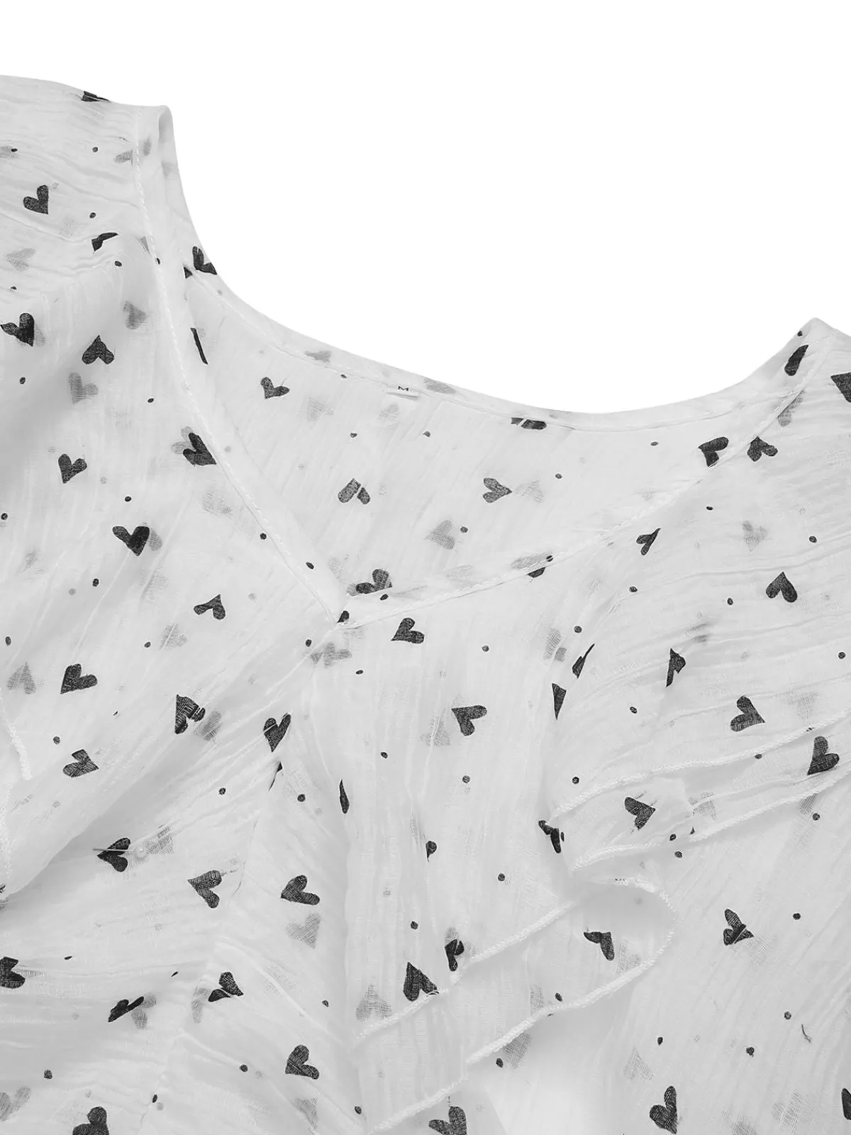 Hot Retro Stage 1940s Heart Dots Illusion Ruffle Blouse White