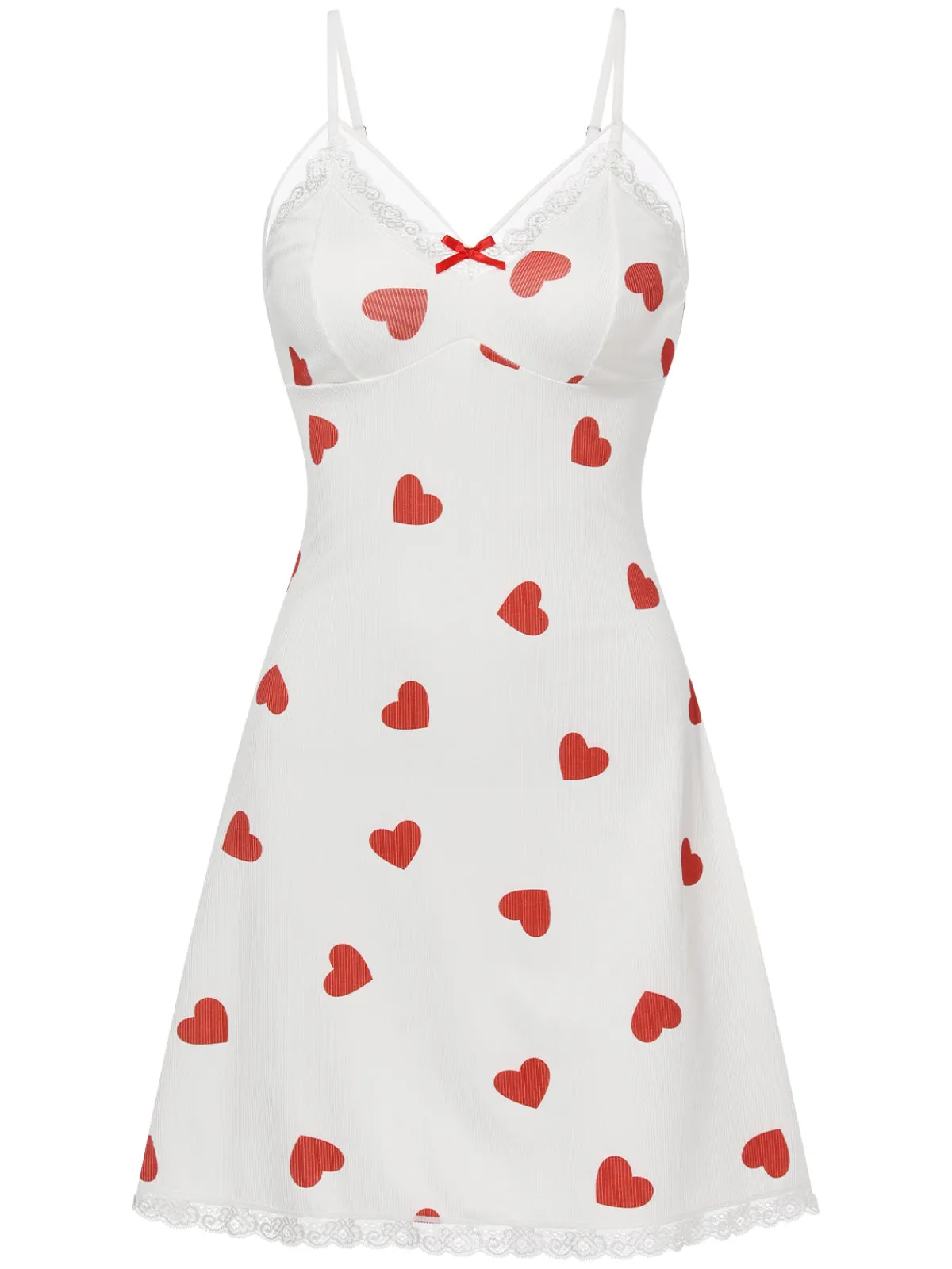 New Retro Stage 1950s Heart Lace Spaghetti Straps Sleepwear White