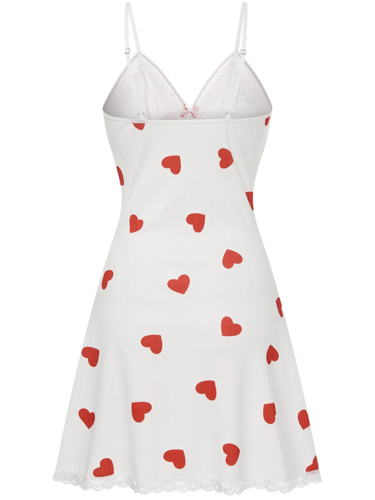 New Retro Stage 1950s Heart Lace Spaghetti Straps Sleepwear White