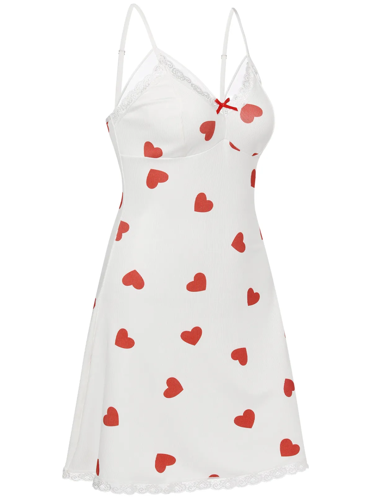 New Retro Stage 1950s Heart Lace Spaghetti Straps Sleepwear White