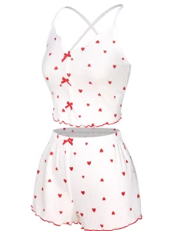 New Retro Stage 1950s Heart Spaghetti Straps Pajamas White