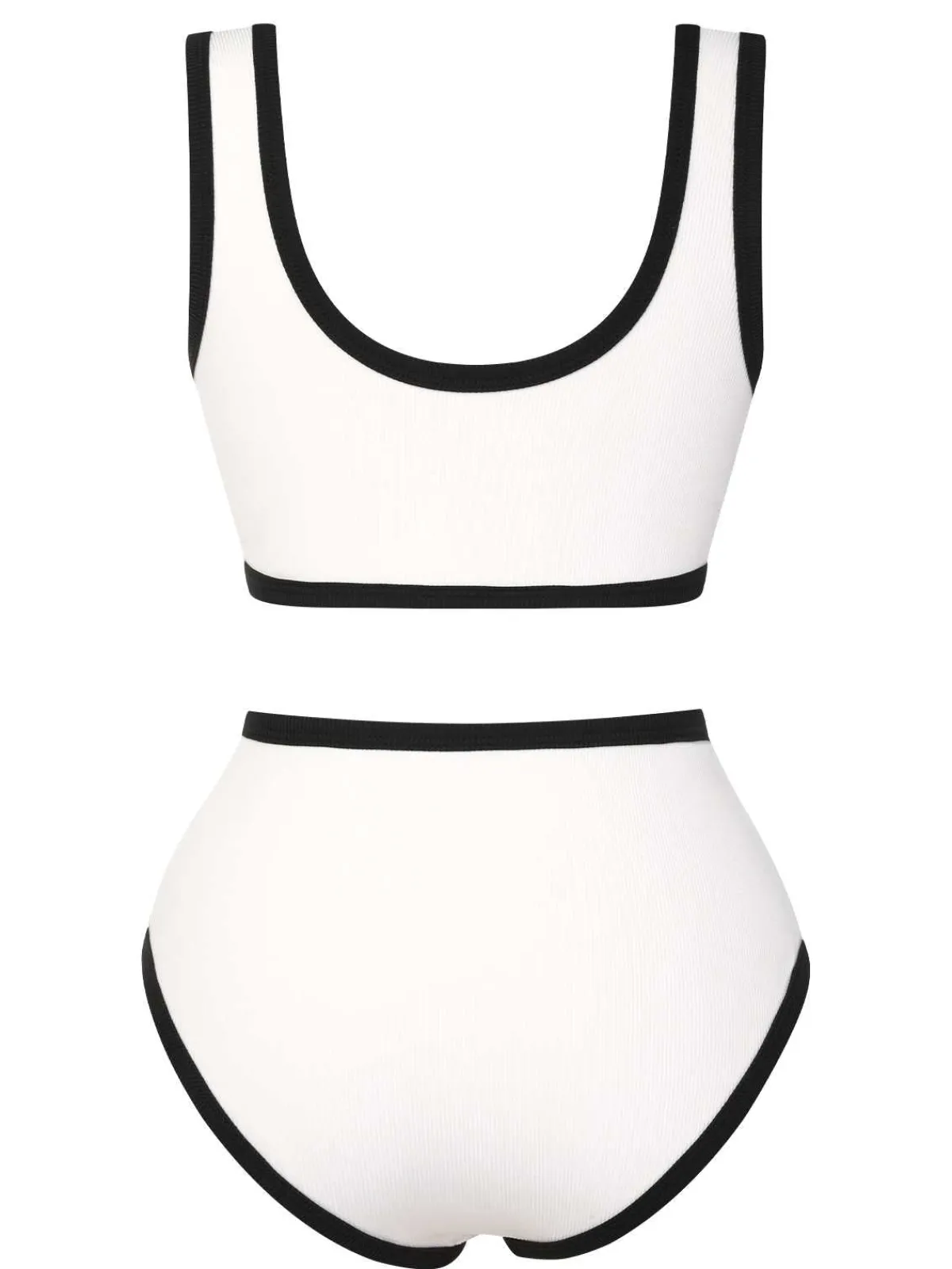 New Retro Stage 1930s Knit Contrast Swimsuit White