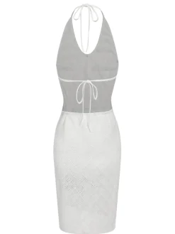 Hot Retro Stage 1960s Knitted Halter Dress Cover-Up White