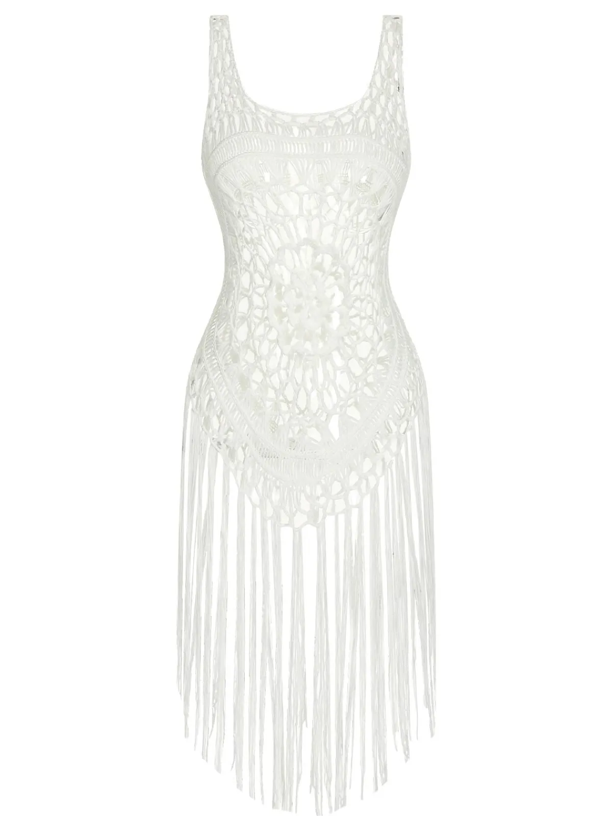 Outlet Retro Stage 1950s Knitted Tassel Hollow Cover-Up White