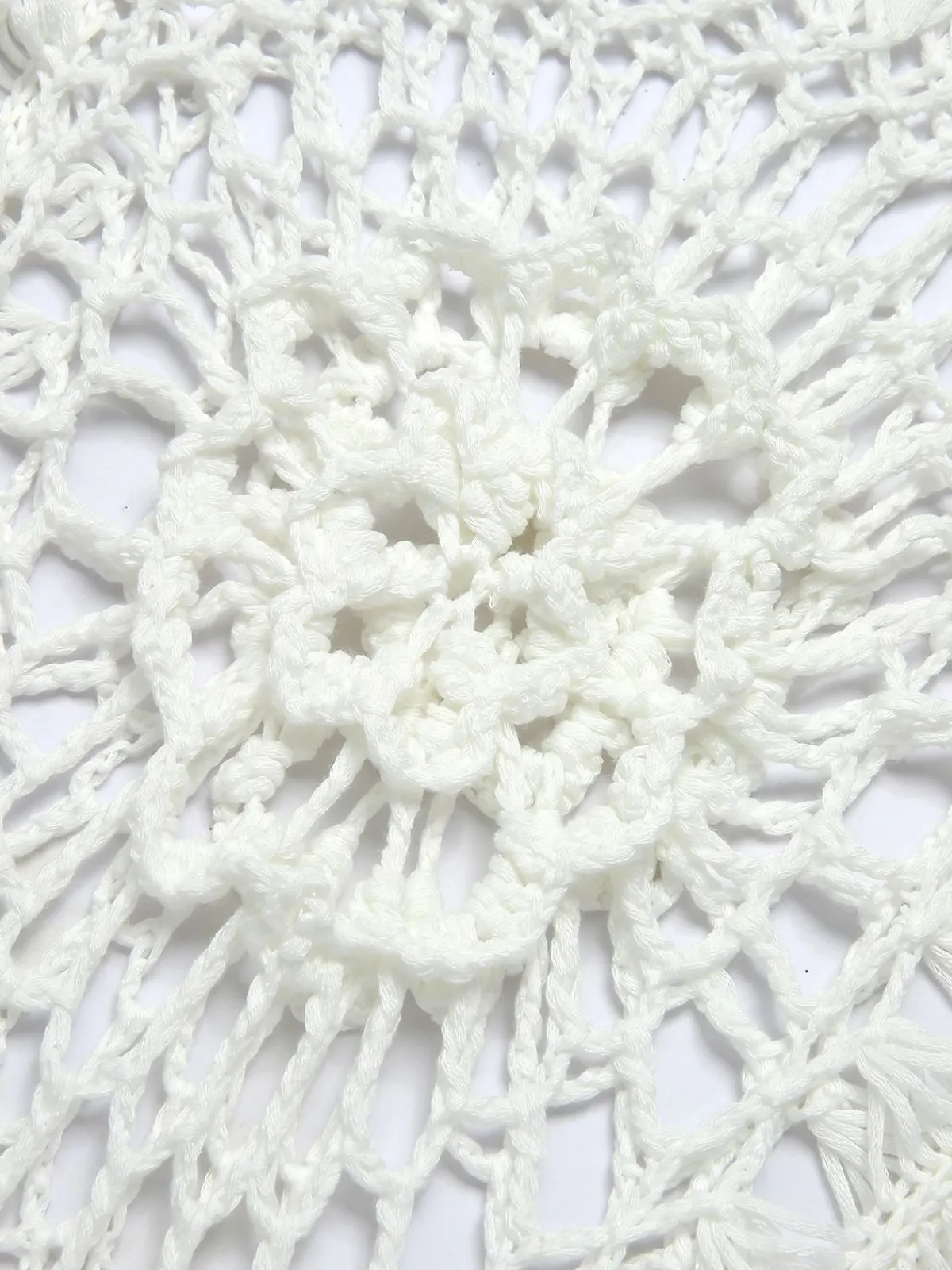 Outlet Retro Stage 1950s Knitted Tassel Hollow Cover-Up White