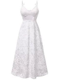 Clearance Retro Stage 1930s Lace Patchwork Fleeced Straps Nightgown White