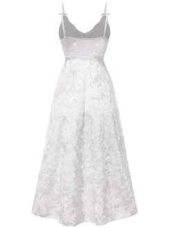 Clearance Retro Stage 1930s Lace Patchwork Fleeced Straps Nightgown White