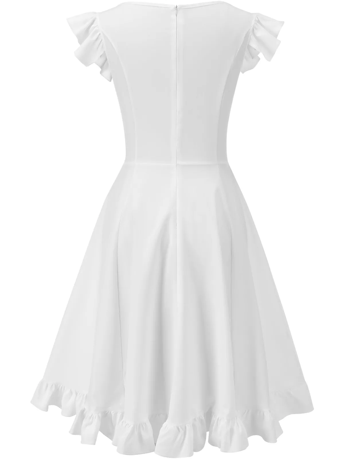 Fashion Retro Stage 1950s Lace Patchwork Solid Dress White
