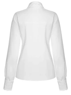 Discount Retro Stage 1950s Lace Tie Neck Solid Blouse White