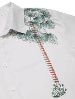 Sale Retro Stage 1940s Lapel Palm Trees Blouse White