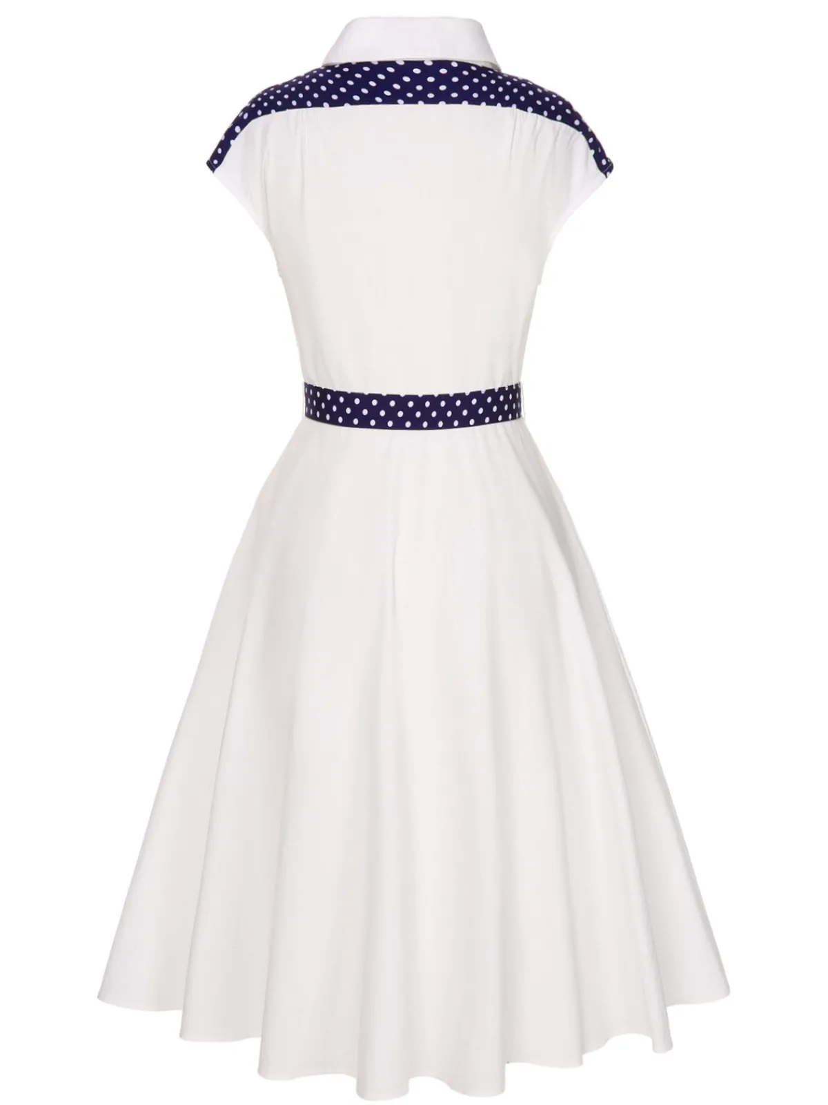 Best Retro Stage 1940s Lapel Polka Dots Patchwork Dress White