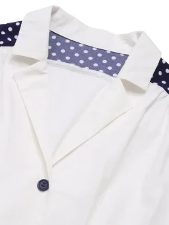 Best Retro Stage 1940s Lapel Polka Dots Patchwork Dress White