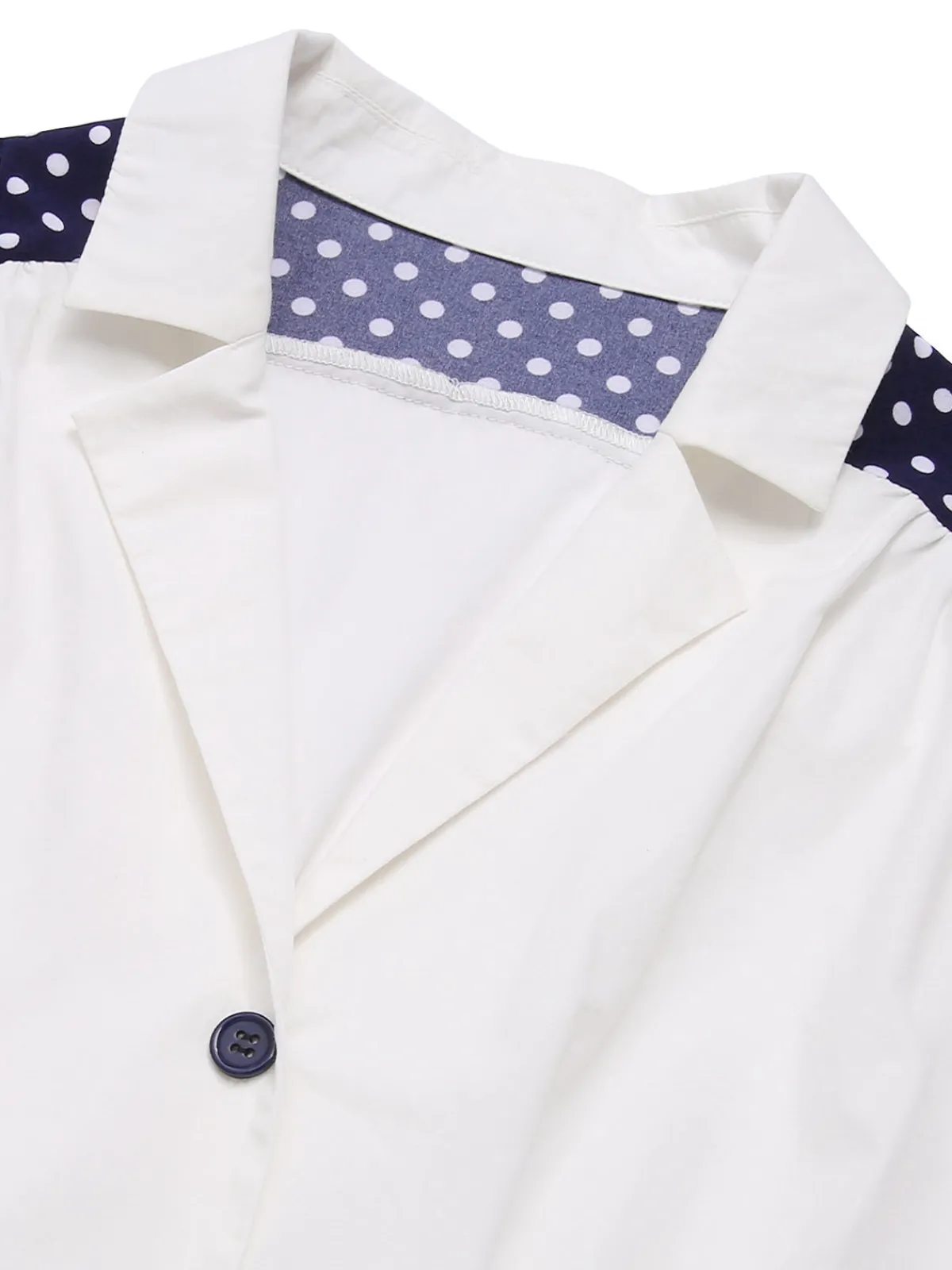 Best Retro Stage 1940s Lapel Polka Dots Patchwork Dress White