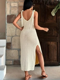 Fashion Retro Stage White 1950s Long Knitted Overlay Dress