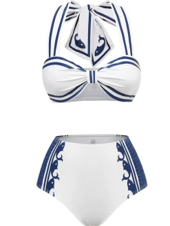 Outlet Retro Stage 1940s Navy Style Whale Swimsuit White