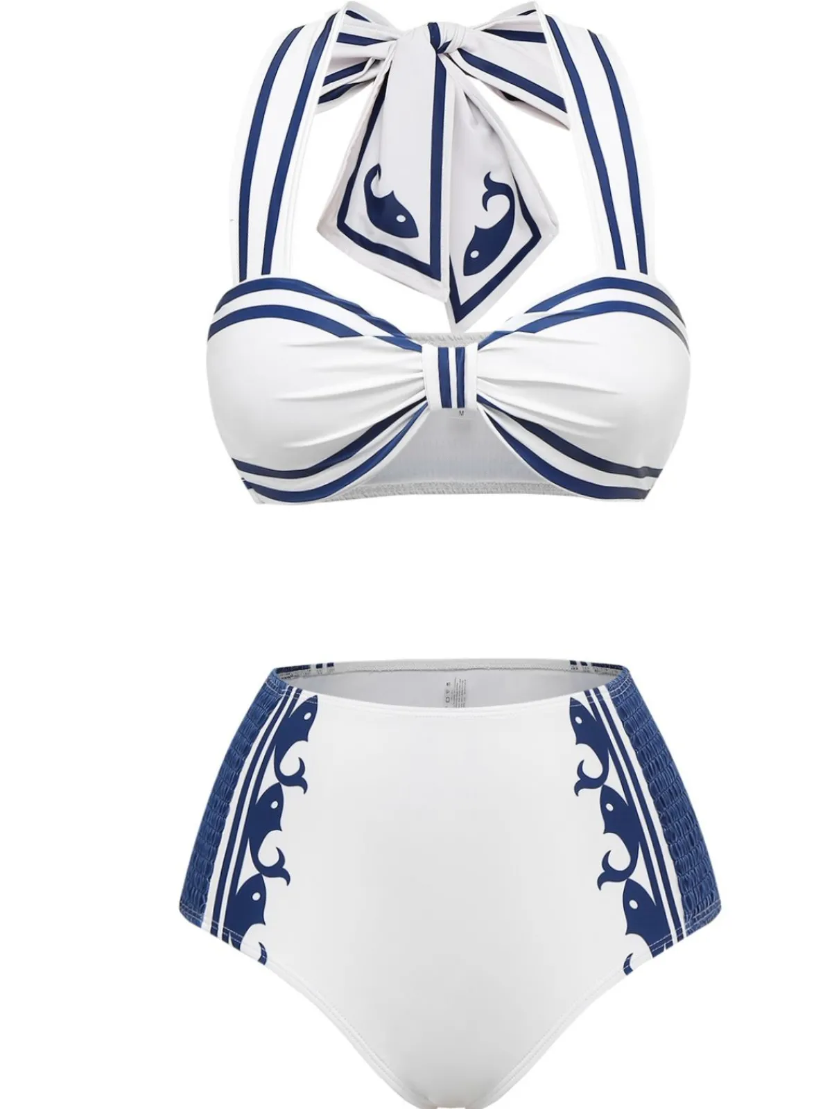 Outlet Retro Stage 1940s Navy Style Whale Swimsuit White