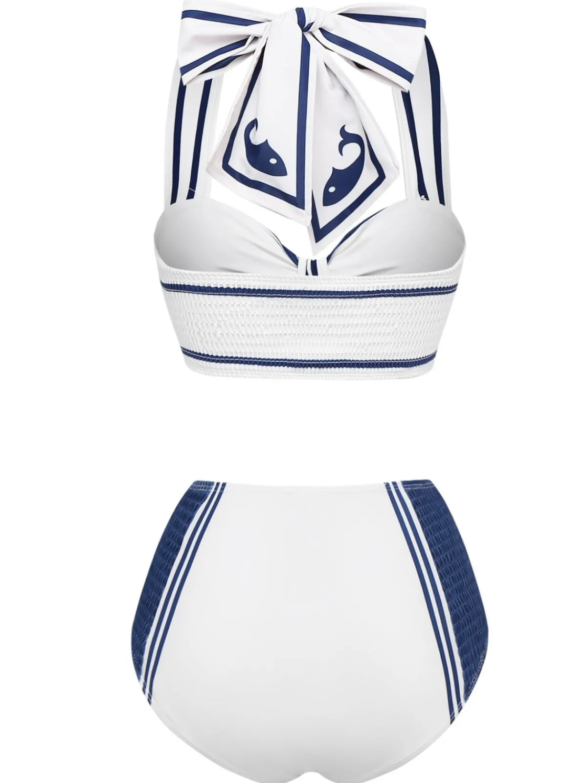 Outlet Retro Stage 1940s Navy Style Whale Swimsuit White