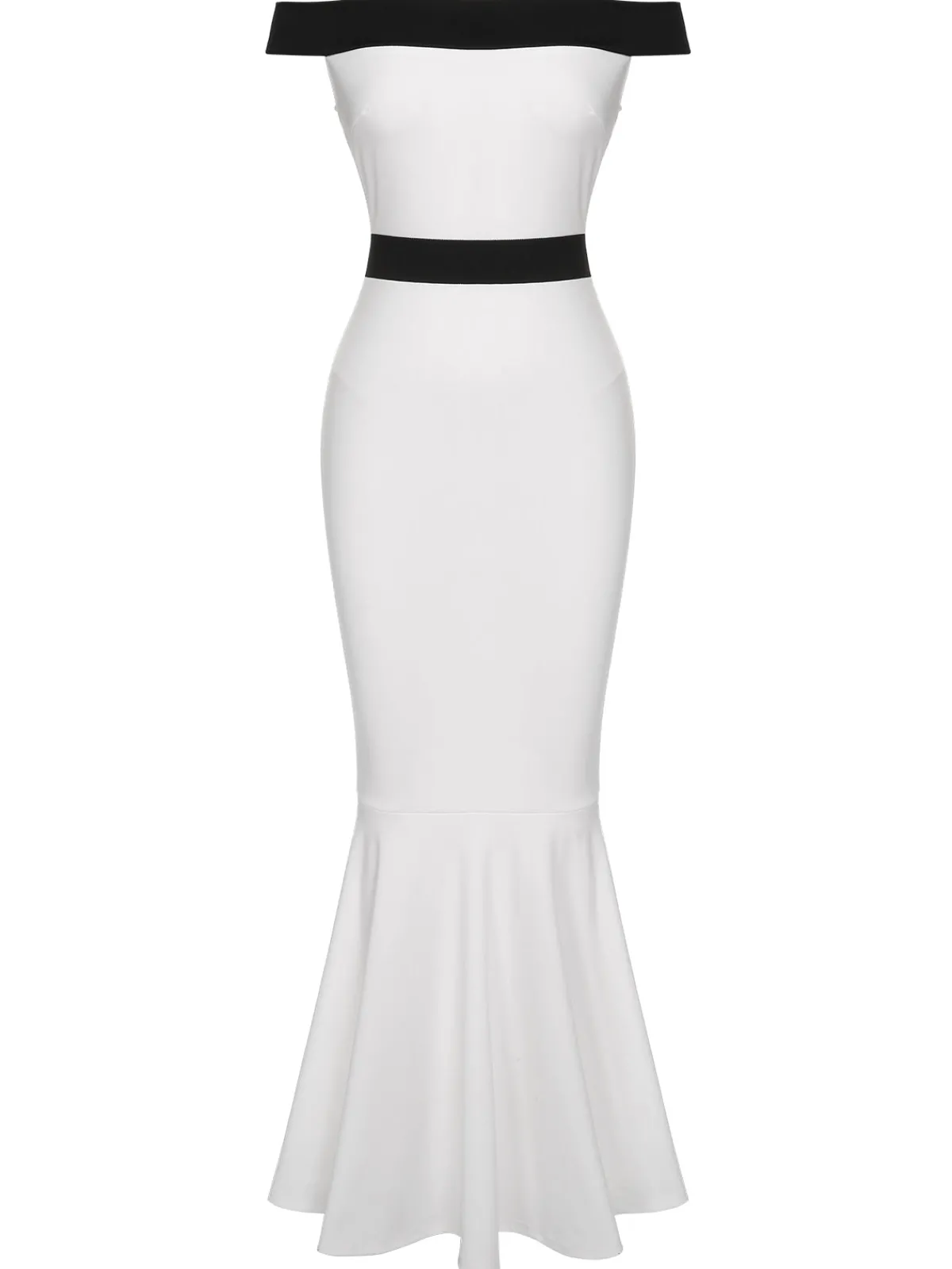 Outlet Retro Stage 1930s Off-Shoulder Fishtail Dress White