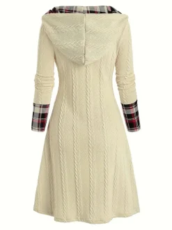 Clearance Retro Stage 1950s Plaid Knit Hooded Dress White