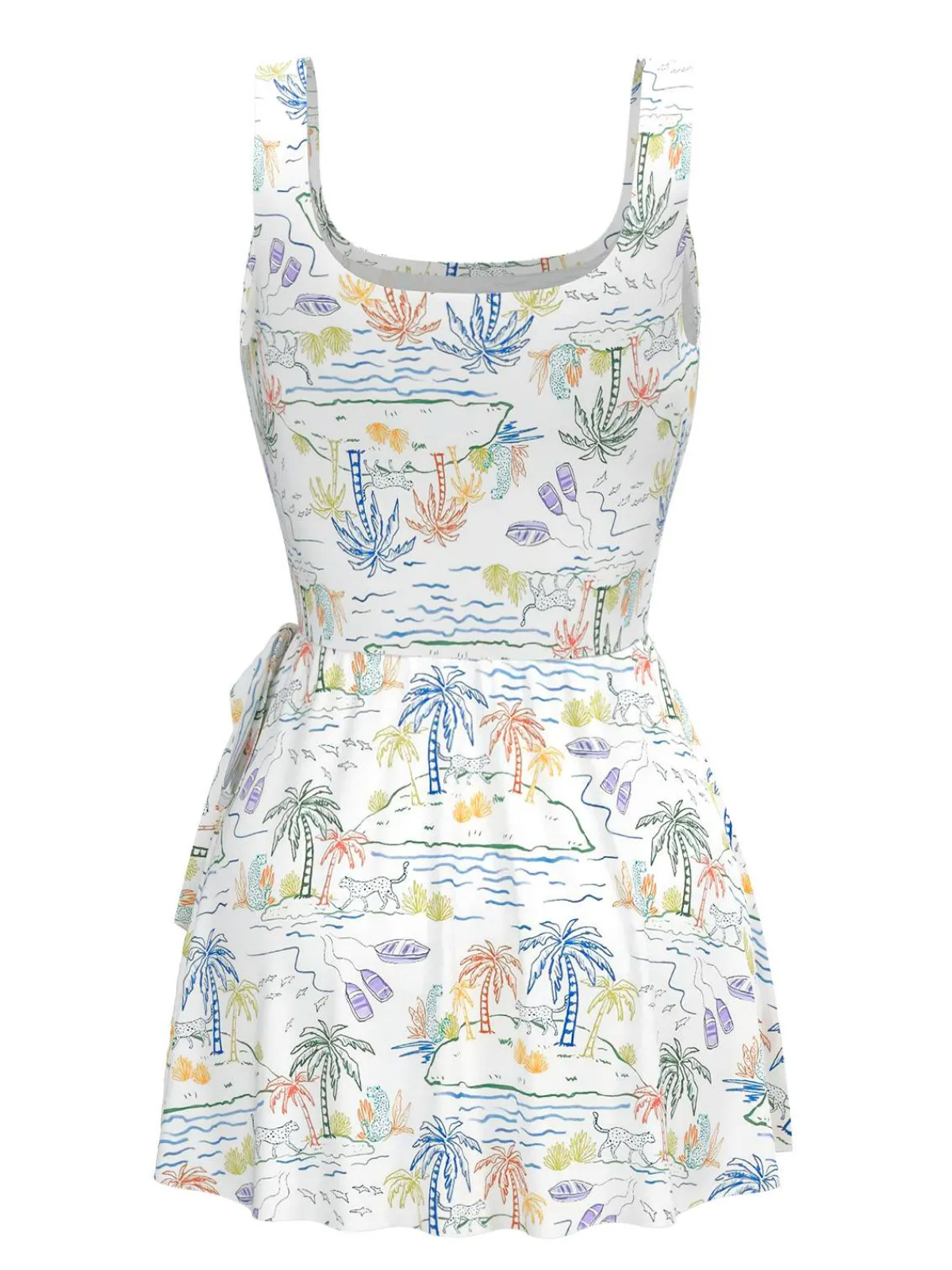 Discount Retro Stage 1940s Plant Print Square Neck Swimdress White