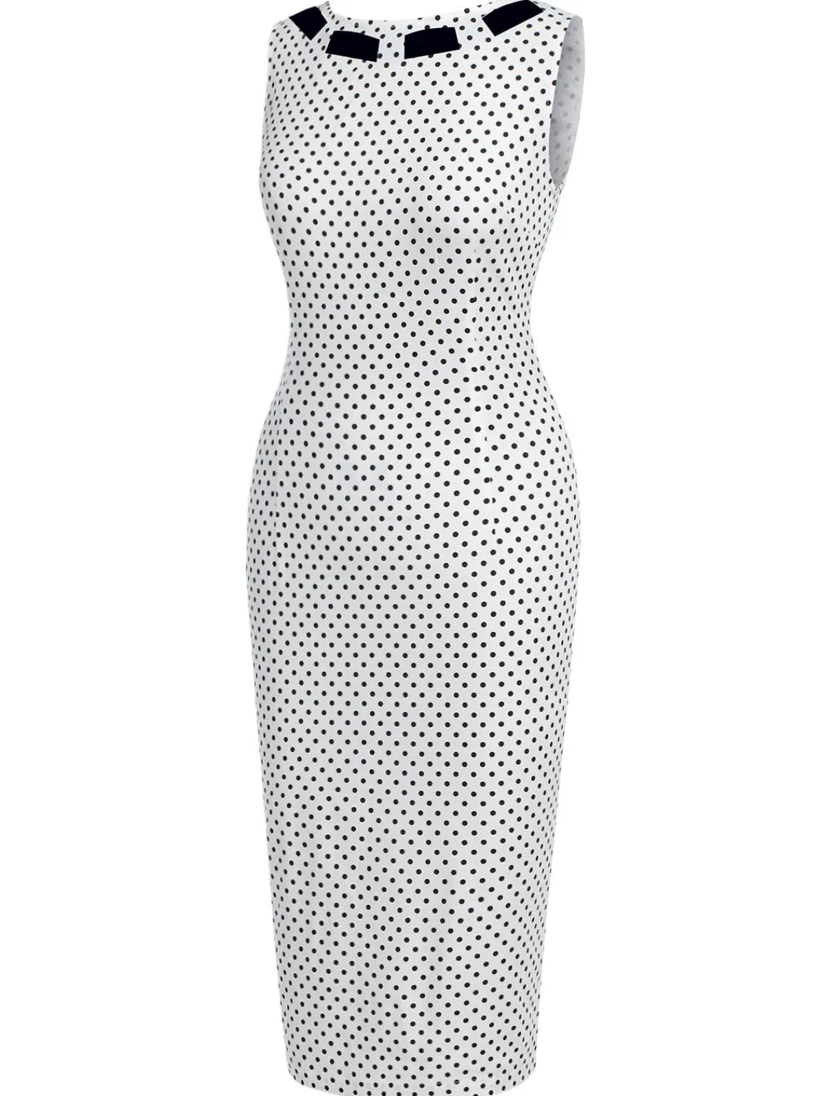Hot Retro Stage 1960s Polka Dot Button Pencil Dress White