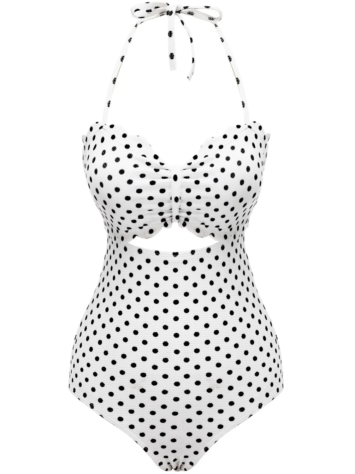 Sale Retro Stage 1940s Polka Dot Lace Up Halter Swimsuit White