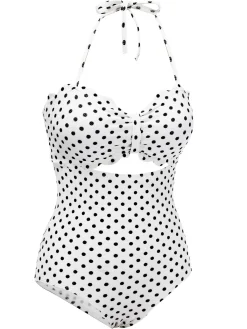 Sale Retro Stage 1940s Polka Dot Lace Up Halter Swimsuit White