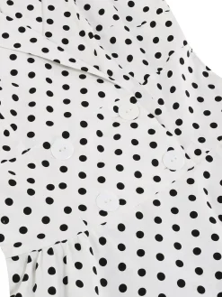 Discount Retro Stage 1950s Polka Dot Lapel Swing Dress White