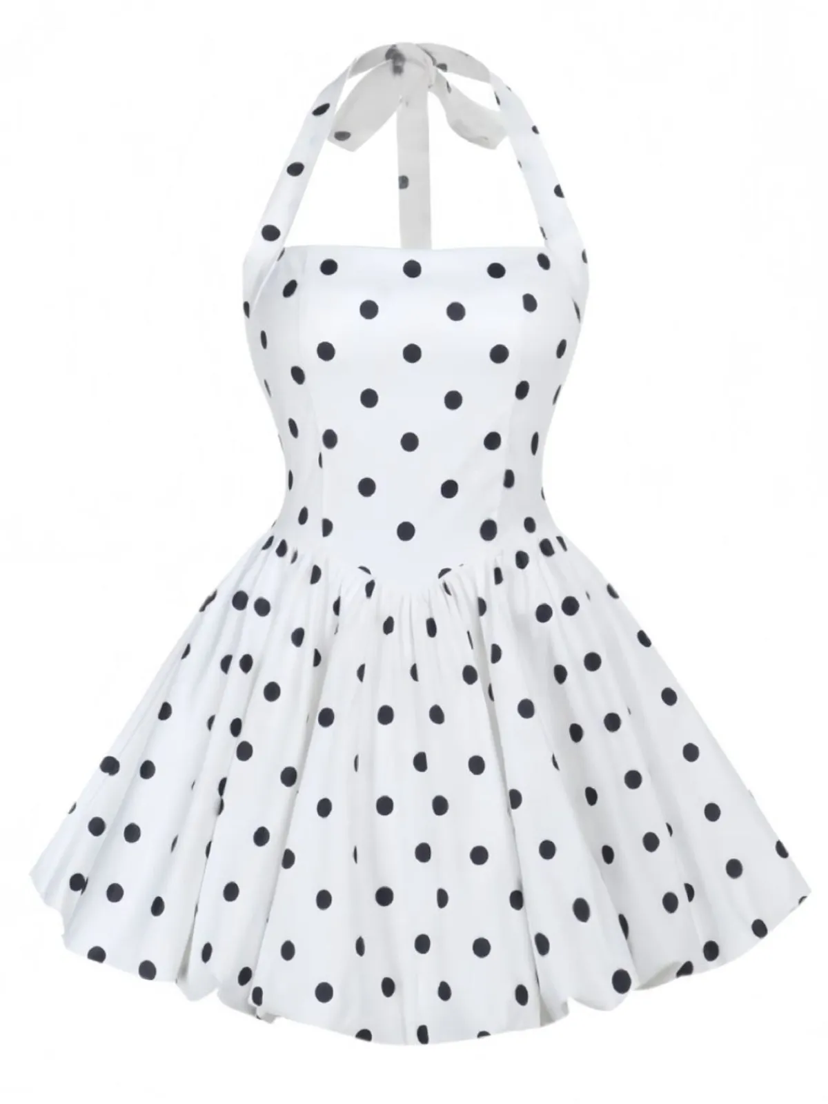 Best Retro Stage 1960s Polka Dots Halter Tutu Dress White