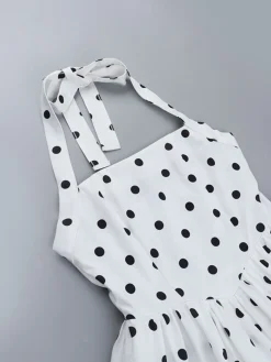 Best Retro Stage 1960s Polka Dots Halter Tutu Dress White