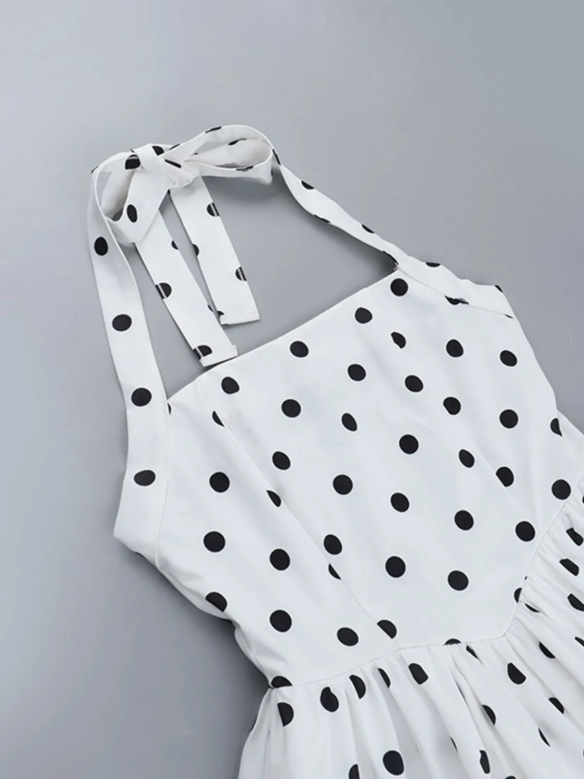 Best Retro Stage 1960s Polka Dots Halter Tutu Dress White