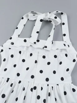 Best Retro Stage 1960s Polka Dots Halter Tutu Dress White