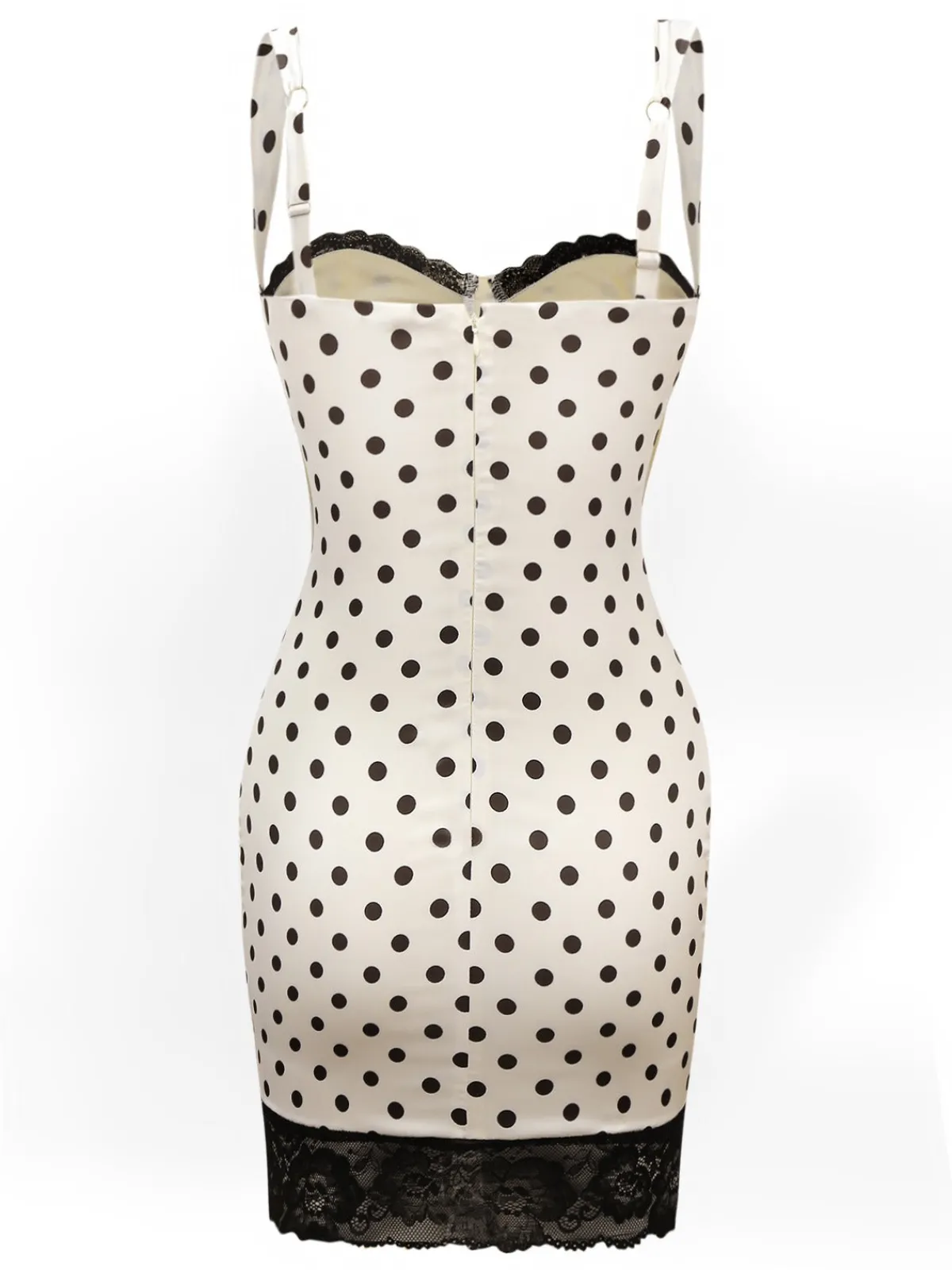 Fashion Retro Stage 1960s Polka Dots Lace Patchwork Bodycon Dress White