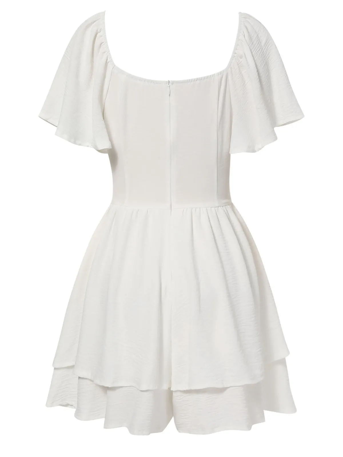 Discount Retro Stage 1950s Puff Sleeve Layered Hem Romper White
